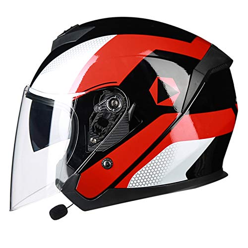 ZLYJ Bluetooth Casco Abierto Jet, 3/4 Casco Moto, HD Anti-Niebla Doble Visera Adultos Confortable Moto Half Casco, para Street Bike Cruiser Chopper Moped Scooter, ECE Homologado C,XL
