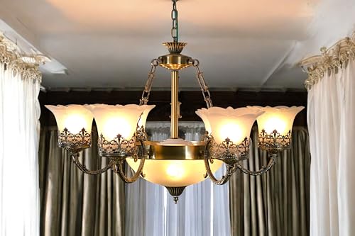 Image of Prop It Up Modern Sputnik Chandelier, 6-Light Brass Pendant Light with Amber Glass Globe Shades, Without Bulbs