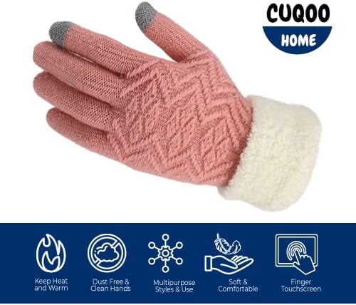 CUQOO Knitted Thermal Touch Screen Gloves for Women  Warm & Comfortable Thermal Gloves | Cosy Anti-Slip Soft Ladies Winter Gloves | Lightweight & Windproof Touchscreen Gloves with Beautiful Design
