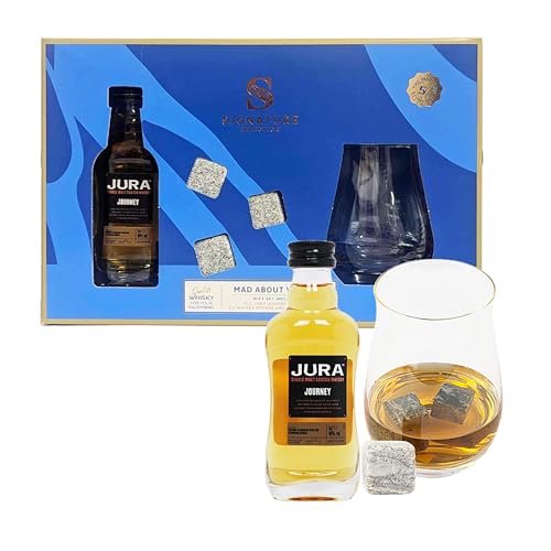 Single Malt Whisky Gifts for Him - Mad About 5cl Scotch Jura Whisky, 3 Granite Whiskey Stones & Snifter Glass. Whiskey Gift Sets for Birthday Gifts, Christmas Gifts for Dad, Stocking Fillers