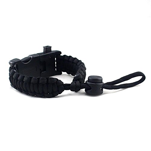 Pulseira de paraquedista trançada Alloet com bússola apito SOS luz LED, Preto, 235.00*23.00*15.00mm