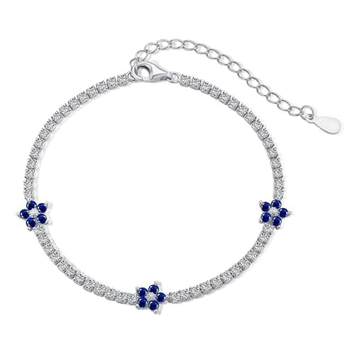 Image of AOBOCO Flower Tennis Bracelet 925 Sterling Silver Cubic Zirconia Adjustable Bracelet Birthday Gifts for Her Women (Blue)