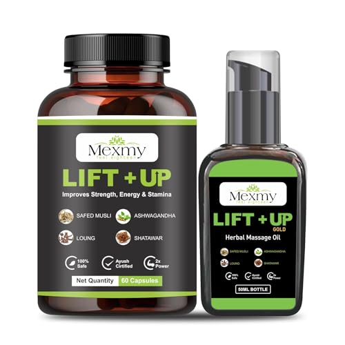 MEXMY FEEL EIGHTEEN Nature Up Lift Oil - 100% Pure & Natural Premium Carrier Oil And 60 Capsule For Body, Massage Oil & Body Oil For Sooting Massagers (Lift Up Oil)