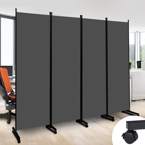 Room Divider Portable Wall Divider for Room Partition, Upgarded Design Privacy Room Divider Panel W/Wheels, Freestanding 6FT Room Partitions for Office, Classroom, Studio Separators (Grey, 88'')