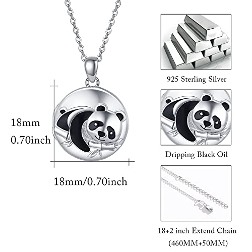 Panda Locket Necklace For Women, Sterling Silver That Hold 2 Pictures Pendant Necklace Round Shape Memory Photo Lockets Choker Cute Animal Family Jewelry Gifts For Mother Girls Friend #TOP5