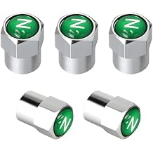 DXNQ 5 PCS Brass Tire Valve Stem Caps, Durable Chrome Plated Brass Tire Valve Stem Caps N2 Nitrogen Sign Logo on The Top, Metal Dustproof Tire Valve Covers with N2 Logo, Car Accessories Silver+Green