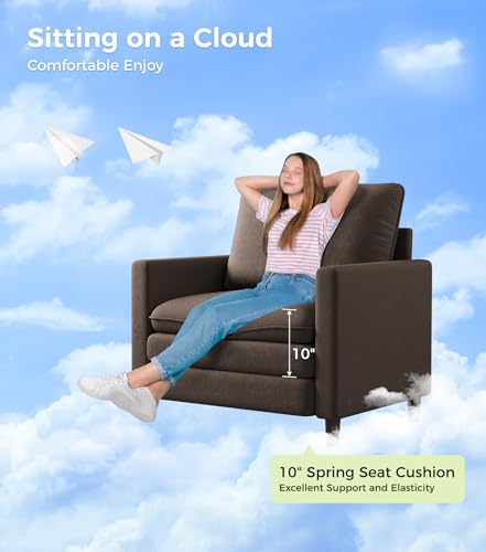 Image of Welzona 3-Layers Cloud Accent Chair, 33 inch Reading Chair, Teddy Arm Chairs | Comfy Teddy Fabric, Washable Covers, Tool-Free Setup, All-wood Couch Chair for Living Room, Bedroom, Reading Nook, Brown