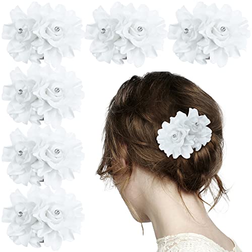 6 Piezas Pinzas de Pelo Florales Blancas con Cristales miniatura 1