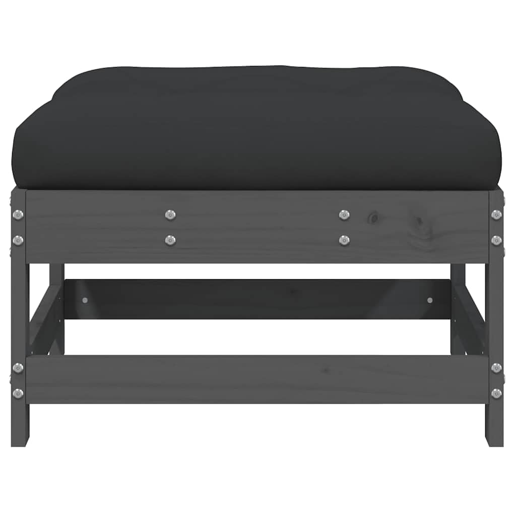 Taboret ogrodowy z poduszką, szary, lite drewno sosnowe, 62 x 62 x 32 cm, wytrzymały i stabilny, na taras, do ogrodu, mebli outdoorowych