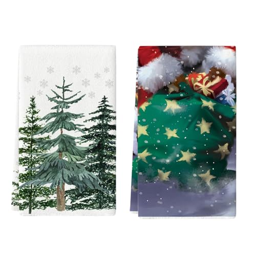 Gloryit 2 Paño de Cocina con Estampado Navideño, Juego de Paños de Cocina con Temática Navideña,Paño de Cocina Navideño Suave y Absorbente,40-60 cm,Adecuado para la Limpieza y Decoración de Cocinas.