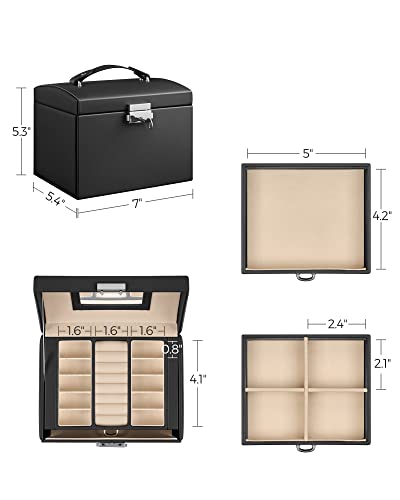 Songmics UJBC154B01 3-Tier Jewelry Box, Travel Jewelry Case With Handle, 2 Drawers, Lockable Jewelry Organizer thumb #5