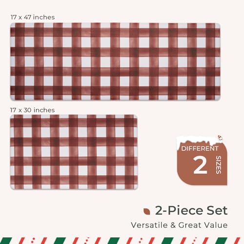 Freshmint Modern Farmhouse Plaid 2 Piece Set Kitchen Mats For Floor Anti Fatigue Waterproof & Non-Skid Kitchen Rugs Cushioned Kitchen Mat For Standing Washable Comfort Desk Kitchen Runners thumb #5