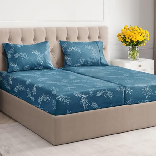 Image of Split King 5 Piece Floral Sheet Set - Breathable & Cooling - Sea Spray