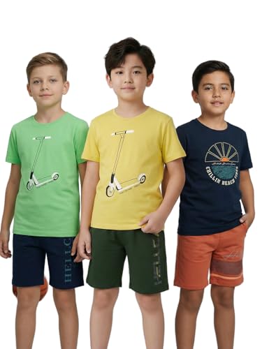 Image of HELLCAT Boys Dress Clothing Set Combo with Tshirts & Shorts - Pack 3