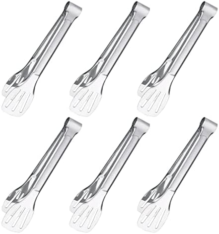 6PCS Serving Tongs, 7Inch Buffet tongs, Stainless Steel Food Tong Small Serving Utensils for Cooking, Entertaining, Salad, Barbecue, Buffet, Toast and Steak by Sunenlyst (Stainless buffet tongs)