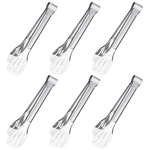 6PCS Serving Tongs, 7Inch Buffet tongs, Stainless Steel Food Tong Small Serving Utensils for Cooking, Entertaining, Salad, Barbecue, Buffet, Toast and Steak by Sunenlyst (Stainless buffet tongs) Cover