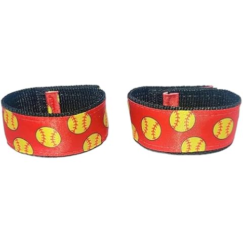 Fastpitch Softball Scrunchies Red with Yellow Softballs (pair) from the ORIGINAL USA inventor, Holders, Straps, Ties, Sleeve Scrunch Cover