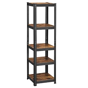 SONGMICS Shelving Unit, 37 x 37 x 150 cm, 400 kg Load Capacity (80 kg per Shelf), Industrial, Adjustable Storage Shelves, for Living Room, Kitchen, Garage, Rustic Brown and Black GLR037B01
