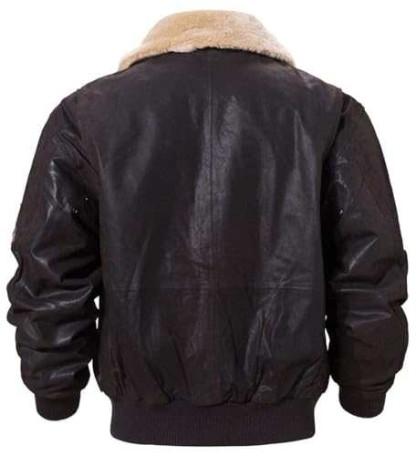 Image of FLAVOR Men's Real Leather Bomber Jacket with Removable Fur Collar Aviator