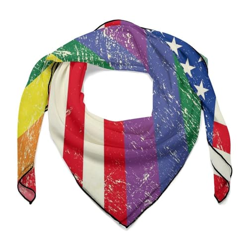 Rainbow Gay Proud LGBT with U.S Flag Bandanas for Women Satin Silk Head Scarf Multipurpose Square Scarves Clothing Accessories