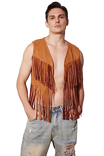 WDIRARA Men's Open Front Sleeveless Fringe Hem Party Club Jacket Vest Outerwear