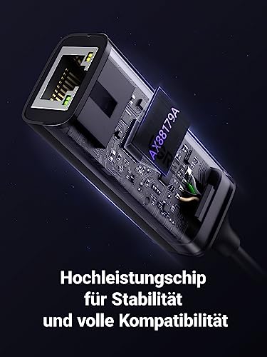 UGREEN USB C Ethernet Adapter 1000Mbps, Thunderbolt USB C LAN Adapter Netzwerkadapter Kompatibel mit iPhone 17, iPad Pro/Air, MacBook Pro/Air, Galaxy S25, Steam Deck (Schwarz-Type C)