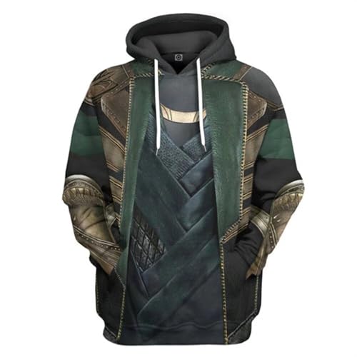 CHLOBLOM Loki Cosplay Hoodie Halloween Superhero Costume Pullover Sweatshirt, Black, M