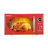Emerson MWRG0901RD Retro Compact Countertop 800W Microwave Oven with 1,000W Grill Function, LED Display 5 Power Levels, 8 Auto Menus, Glass Turntable and Child Safe Lock, 0.9 Cu. Ft, Red