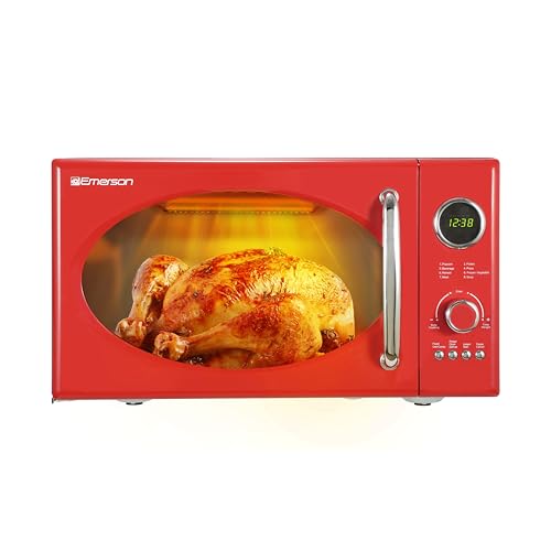 Comparison: Best 800W Microwave Uk 9 Emerson MWRG0901RD 0.9 Cu. Ft. Retro Microwave with 1,000W Grill Function, 800W Cooking Power, LED Display, 5 Power Levels, 8 Auto Menus, Glass Turntable, Child Lock, Red Countertop Design