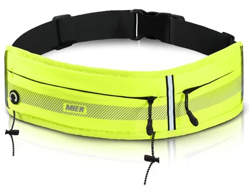MIER Running Belt for Men Women Slim Fanny Pack Phone Holder Jogging Pouch with Marathon Bib Clip Runner Waist Pack for Walking Cycling for Keys, Cards & Essentials (Neon Yellow)