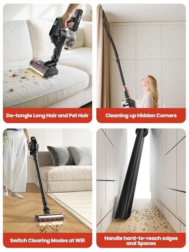 Honeywell Cordless Vacuum Cleaner, 600W 60Mins Runtime Vacuum Cleaners for Home, Cordless Vacuum w/self-Cleaning, Touch Screen, Flexible Stretch Hose for Pet Hair/Carpet/Hardwood Floor, VC16 - image 4