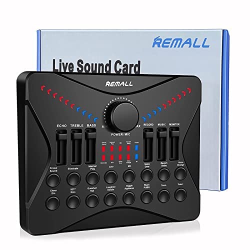 Audio Interface with DJ Mixer and Sound Card, Remall Podcast Equipment Bundle Audio Mixer Live Streaming Recording Game Broadcast PC smartphone
