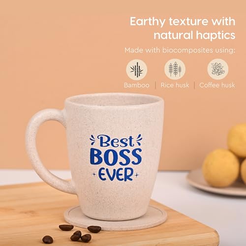 Image of Eha Earth- Friendly Best Boss Ever Mugs for Coffee | Gift Items for Boss | Birthday Gift for Men | Gifts for Sister | Set of 1 | 300 ml | Coffee Mug | Made with Rice Husk| Sand Castle