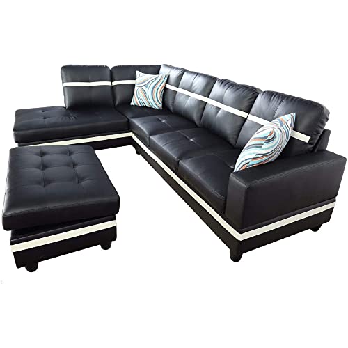 A Ainehome Sectional Couch Set L Shape 103" Wide Sofa Faux Leather For Living Room With Chaise Lounge And Removable Ottoman For Home Furniture Room Decor (Left Hand Facing,Black) #TOP1