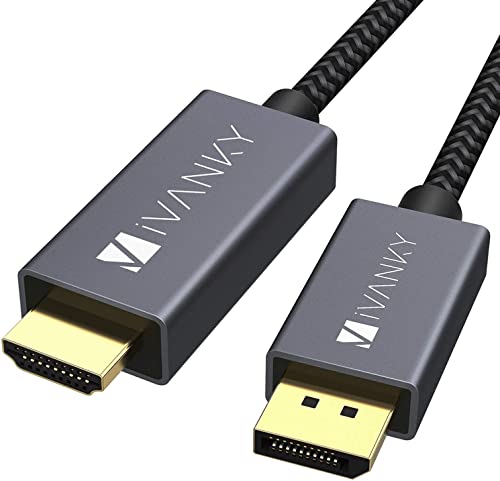 IVANKY Câble DisplayPort vers HDMI 2m en Nylon Tressé - Connecteurs Plaqués Or 24K - Câble DP vers HDMI (Audio&Vidéo) pour Ordinateur de Bureau, AMD, NVIDIA, HP Elitebook, ThinkPad et Autres - Gris