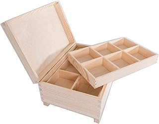 Wooden Chest Storage Box with 2 Removable Divided Tray | 30 x 20 x 15 cm | Jewellery Ring Bracelet Earrings Keepsake Trinket Organiser | 12 Sections Compartments | Unpainted & Untreated Pine