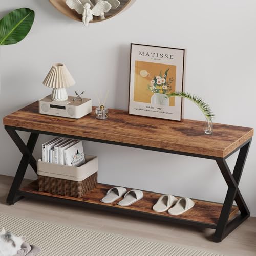 IBF Farmhouse Wood Bench, Industrial Storage Entryway Indoor Bench for