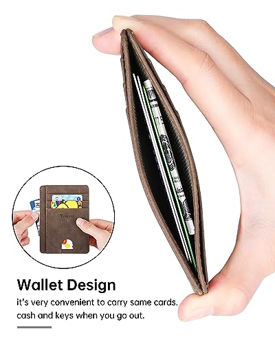 Image of Teskyer Slim Minimalist Wallet for Men, RFID Front Pocket Card Holder | Ultra Slim Front Pocket Design, 8 Card Slots, RFID Protection, Smooth Faux Leather for Everyday Carry