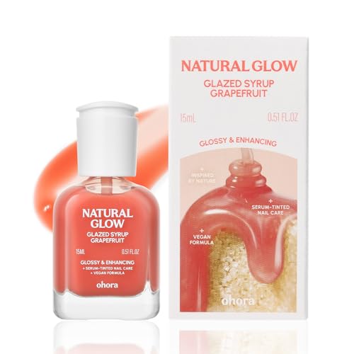 Image of ohora 2-in-1 Sheer Nail Polish & Strengthener - Grapefruit | Tinted Nail Concealer | Nail Hardener for Weak, Damaged Nails | Nail Care Polish with Glossy Finish | Glazed-Syrup Formula, 15 mL