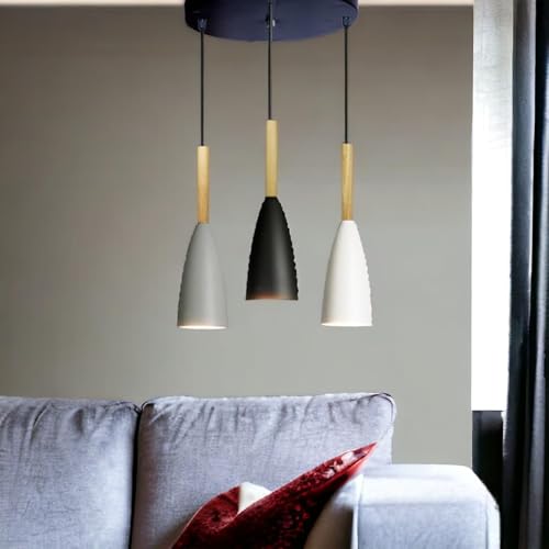 Image of GreyWings Modern, Black,White,Grey Multi-Pendant Hanging Light for Ceiling, Aluminium, Drop, Antique Decor, E-27 Holder,(Bulb not Included) 3 Light Cluster Set