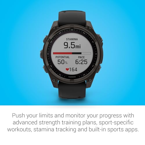Image of Garmin Fenix 8, 47mm, Solar, Sapphire, Smartwatch, Carbon Gray Titanium with Black /Pebble Gray Silicone Band