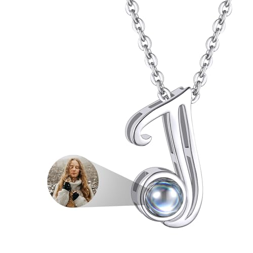 Custom4U Personalized Initial Picture Necklace for Women, Projection Necklace with Picture Inside, Gold/Silver Letter Pendant Necklace, Custom Photo Gifts for Mom Wife Birthday Valentines Si