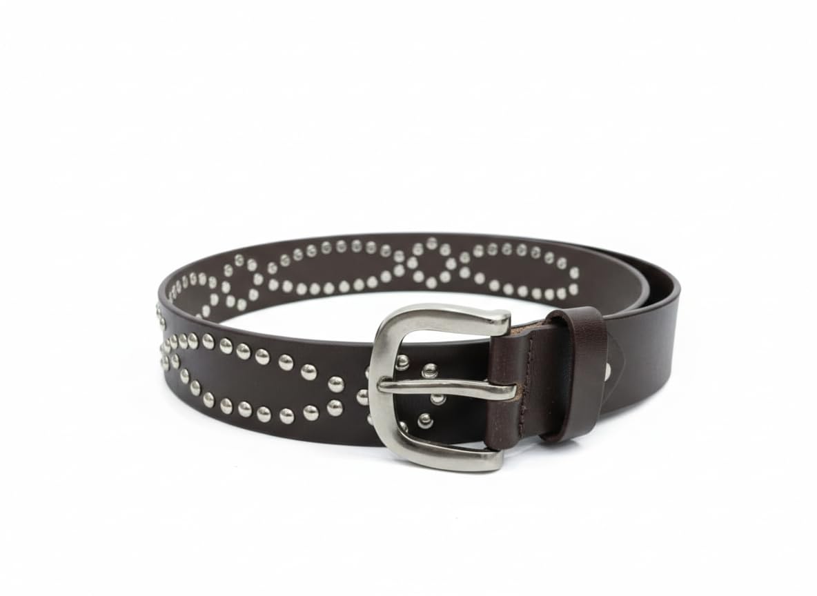 Men’s Genuine Leather Studded Belt Black Circle Pattern Metal Stud Belt Punk Biker Style Casual Jeans Waist Belt Heavy Buckle Adjustable Sizes-image-38
