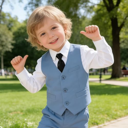 Image of Baby Boy Formal Suit for Toddler Infant Tuxedo Dress Suits | Little Gentleman, Wedding Ring Bearer Outfit, Vest Pants Long-Sleeve Shirt Tie, Birthday Party Christmas Prom, Classic