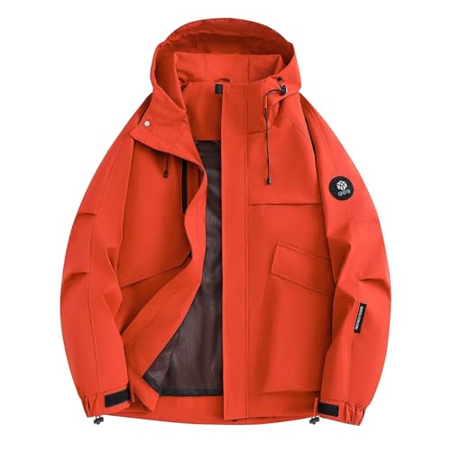DUHENWU Chubasquero para hombre, impermeable, transpirable, con capucha, plegable, chaqueta de ocio, cortavientos, chaqueta para exteriores, otoño e invierno, chaqueta de softshell cálida, O rojo., L