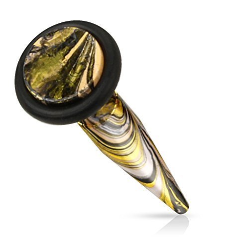 Tapsi´s Coolbodyart® Tappo per orecchio, in acciaio chirurgico 316L, con zirconi, gufo, nero, 8 mm-20 mm, Acciaio inossidabile