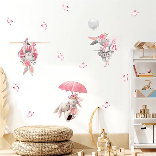 Vinilo Decorativo Rosa Conejo Mariposa Para Pared miniatura 4