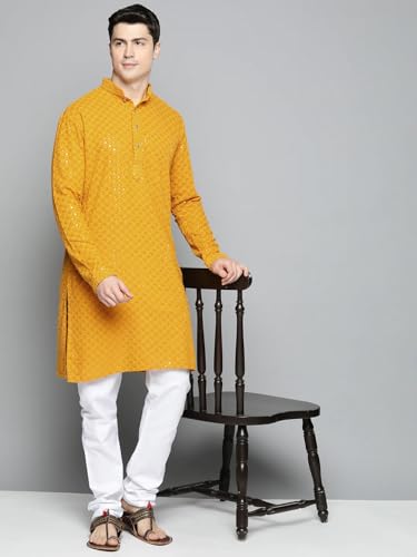 Image of Lucknow Chikan Men's White Pure Cotton Kurta Pajama Set, Full Booty