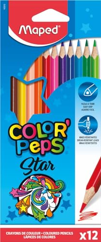 Maped - ergonomische Drei-Kant-Buntstifte, Farbstifte COLOR'PEPS STAR aus FSC-zertifiziertem Holz - 12x Stifte