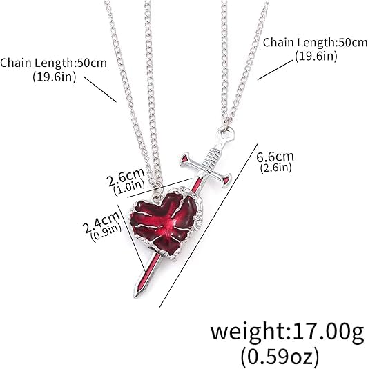 Image of figurine Gothic Jewellery, Friendship Necklace, Matching Necklace, Red Heart Pendant Collarbone Chain for Women and Girls